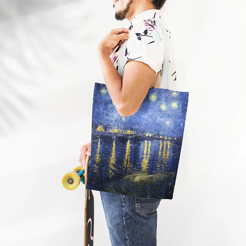 New Van Gogh Oil Painting Canvas Tote Bag Retro Art Fashion Travel Bag Women Leisure Eco Shopping High Quality Foldable Handbag New Van Gogh Oil Painting Canvas Tote Bag Retro Art Fashion Travel Bag Women Leisure Eco Shopping High Quality Foldable Handbag