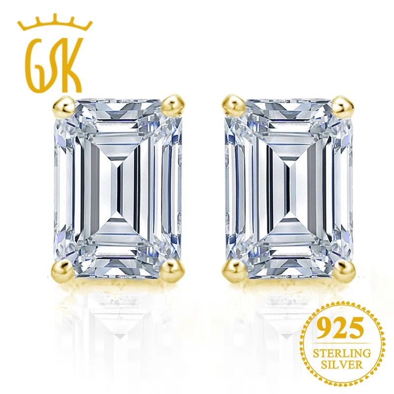 Серьги-гвоздики GemStoneKing из стерлингового серебра 925 пробы с желтым золотом 2 50