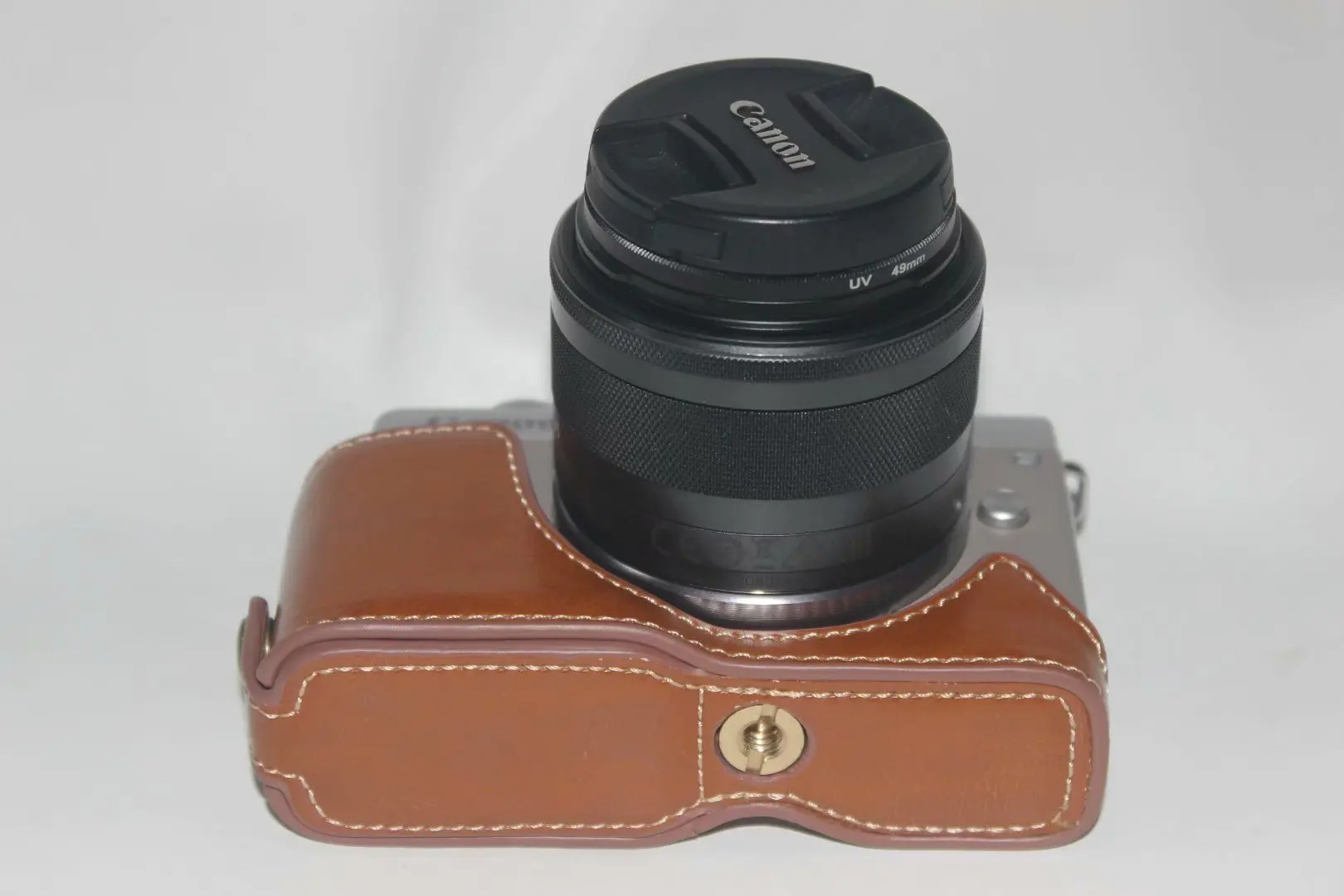 Высокое качество PU кожаный чехол крышка для Canon M10 EOS M100 15-45 мм объектив с винтовой петлей чехол ремень DSLR кожа сумка - Цвет: Brown bottom case