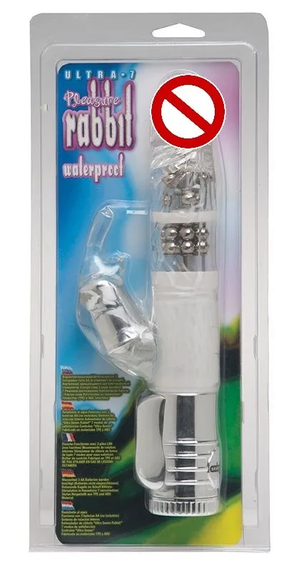 Прозрачный вибромассажер-ротатор ULTRA 7 PLEASURE RABBIT- 25 см