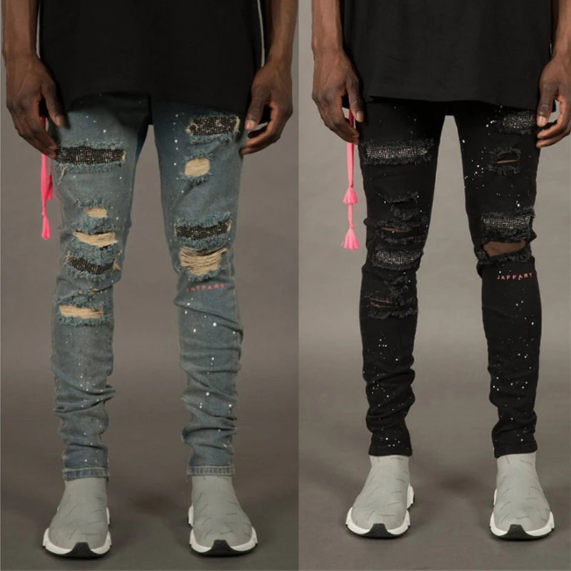 persona Ojalá Cliente Nuevo Skinny Jeans hombres Streetwear agujero destruido pantalones vaqueros  rasgados Homme Hip Hop roto hombre Jeans lápiz hombres|Pantalones vaqueros|  - AliExpress