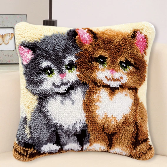5P-BZ359 43x43cm Tiger Lion Latch Hook Pillow Sets Forest Style Cushion Embroidered Crafts Latch Hook Rug Kits DIY For Needlework Punk Stripes F - Цвет: 5P-BZ359 43x43cm