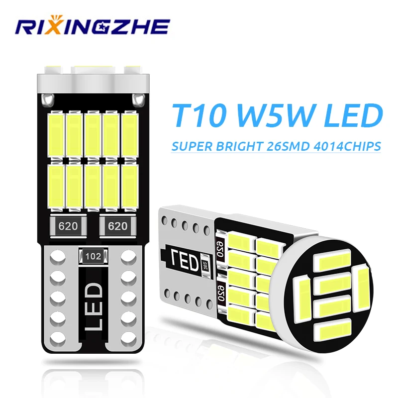 RXZ 10PCS T10 Led Canbus W5W Led Bulbs 168 194 6000K White Signal Lamp Dome Reading License Plate Light Car Interior Lights Auto