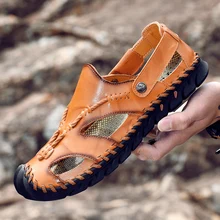 

Classic Men's Sandals Summer Genuine Leather Male Beach Sandals Soft Comfortable Male Outdoor Beach Slippers Slip-ON Man Sandals