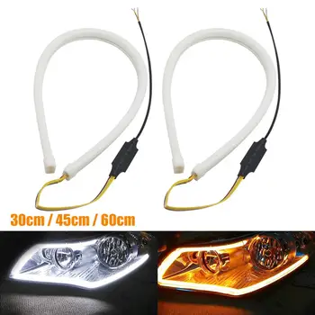 

2Pcs White Turn Yellow Car Led Headlight Guide Strip Light Auto Styling DRL Daytime Running Light Strip Tube Car Led Strip 12V