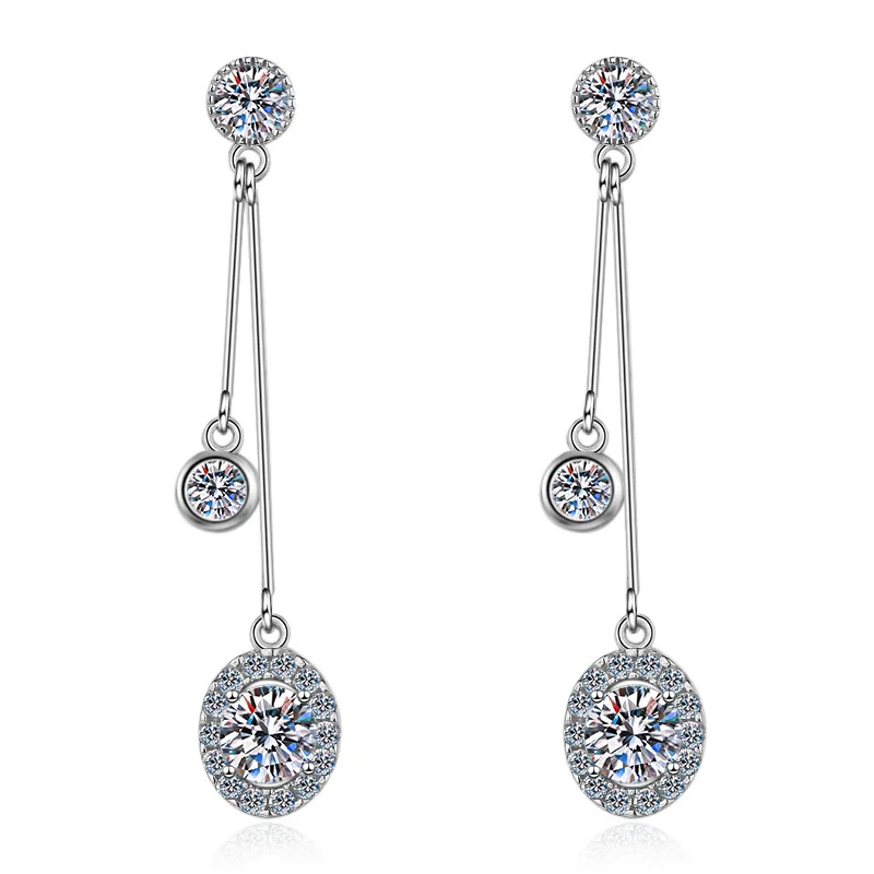 1CT Moissanite Long Drop Earrings For Women 925 Sterling Silver Brilliant Lab Diamond Brides Bridesmaid Dangling Earrings