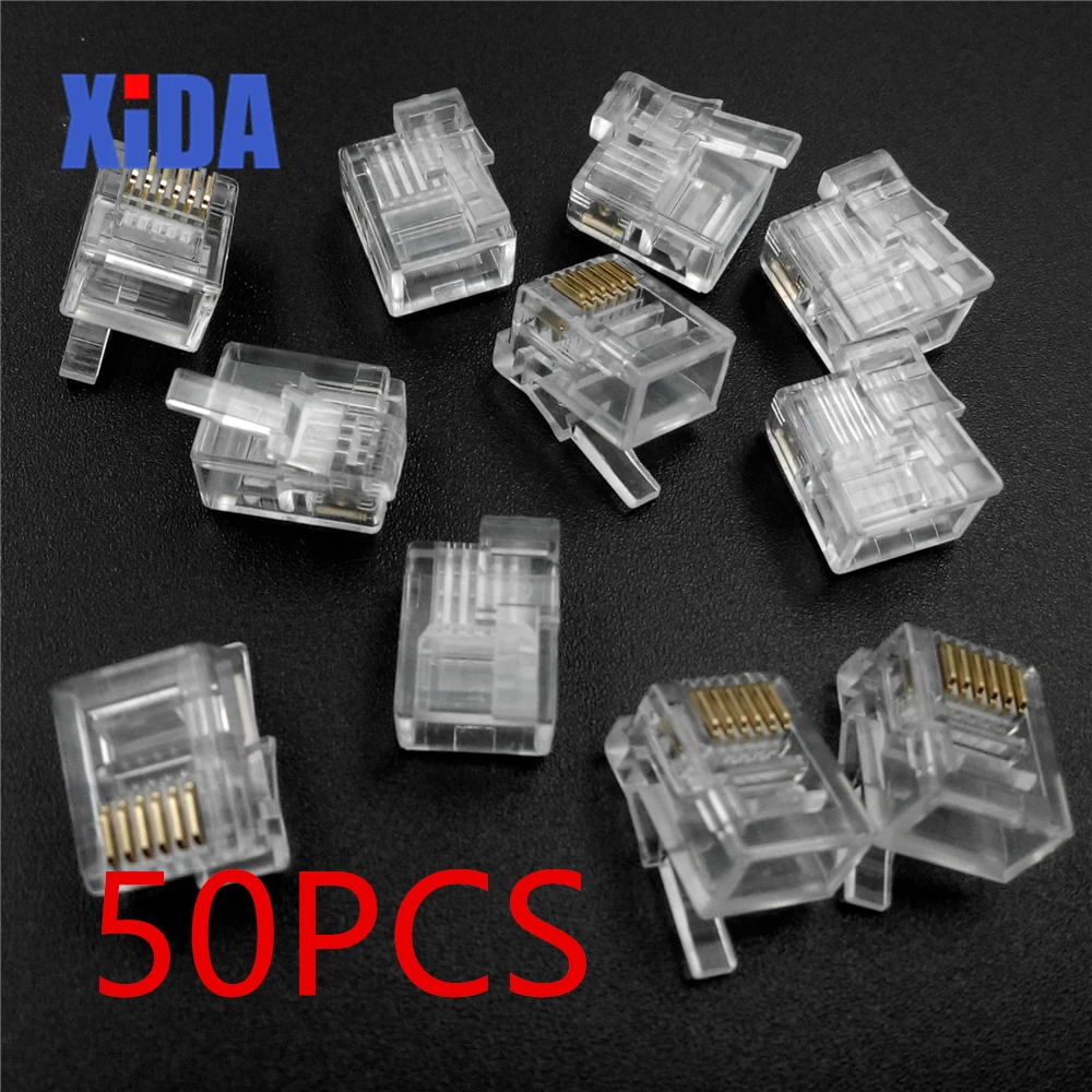 

50PCS/lot RJ11 RJ12 Connector 6P6C Right Buckle Cable Plug DIY EV3 NXT Cable Plug Crystal Head Free Shipping