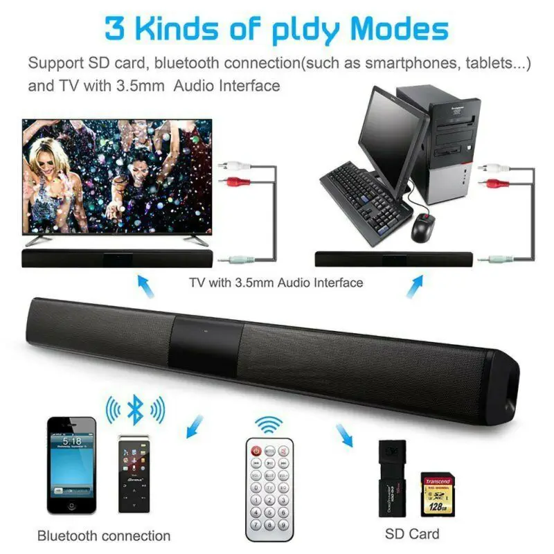 Home Theater Audio Wireless Bluetooth Soundbar 2.0 Channel TV Speaker Wooden Bass Sound Bar Home Theater System 4 /2 Speakers