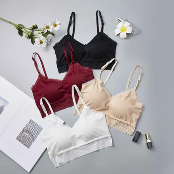 

Women Cropped Top Padded Bra Straps Tube Tops Beauty Back Lace Floral Padded Bras