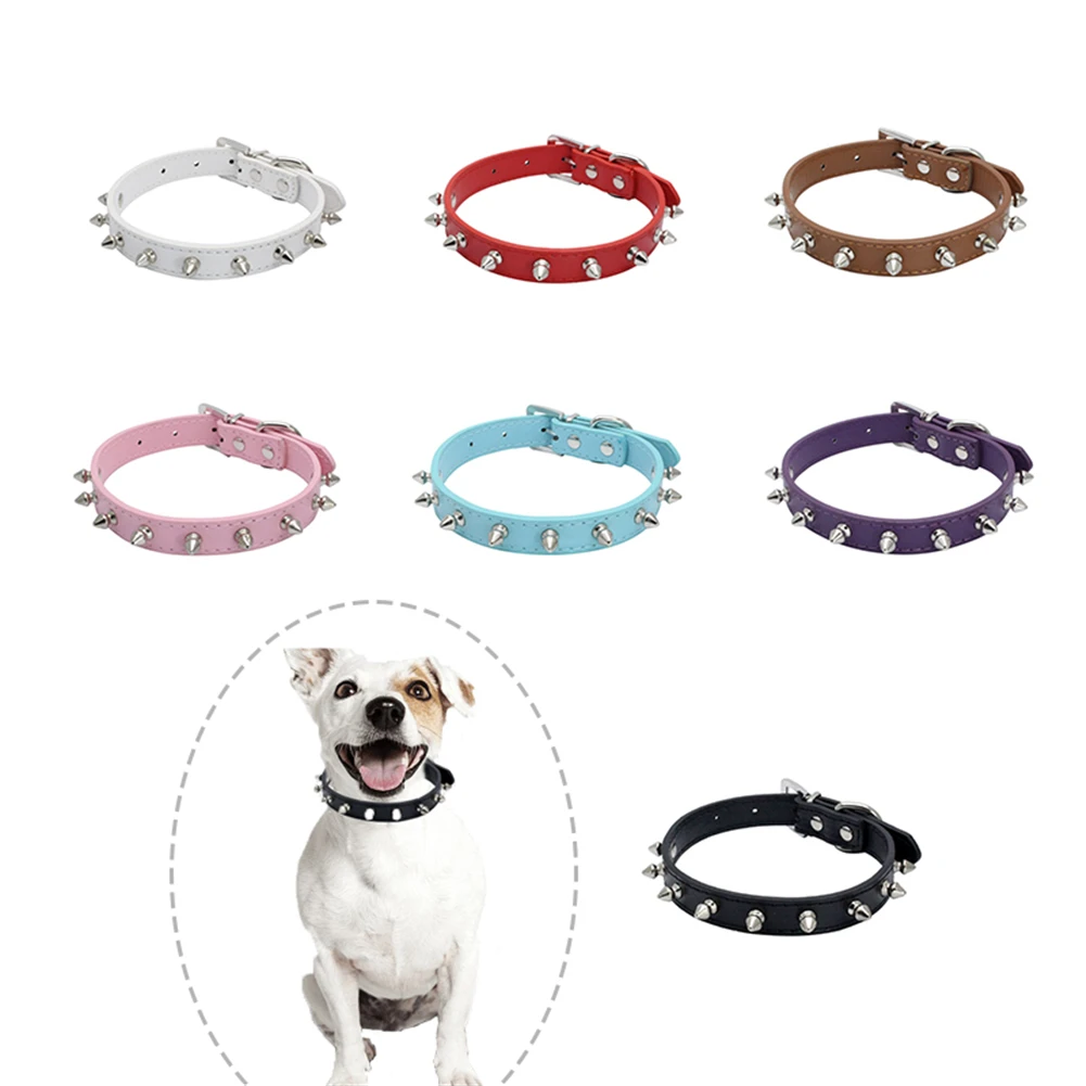 

Pu Leather Rivet Pet Collar Round Spiked Studded Dog Collars For Small Medium Dogs Adjustable Collar Pet Accessories