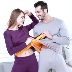 FAKUNTN Winter Velvet Thick Thermal Underwear For Men Woman Warm Layered Clothing Pajamas Set Thermal Set  Hot-Dry