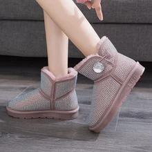 New Sexy Rhinestone Buttons Ankle Boots Women Flat Keep Warm Snow Boots Shoes Woman Short Plush Winter Shoes Botas Mujer