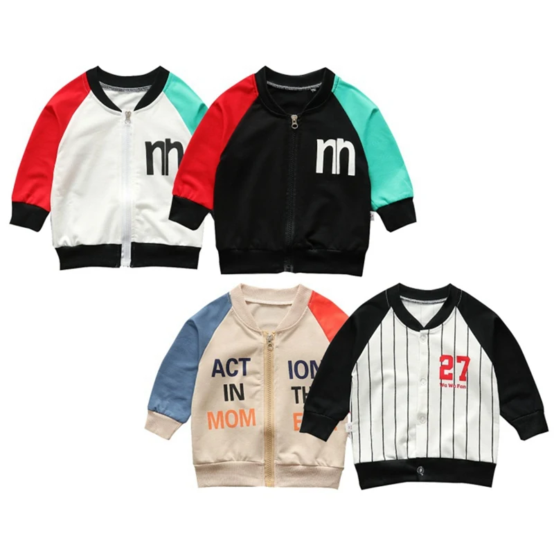 incredible  Winter Baby Clothes Casual Alphabet Cotton Pattern Zipper Patchwork Color Outfits Outerwear Jacket