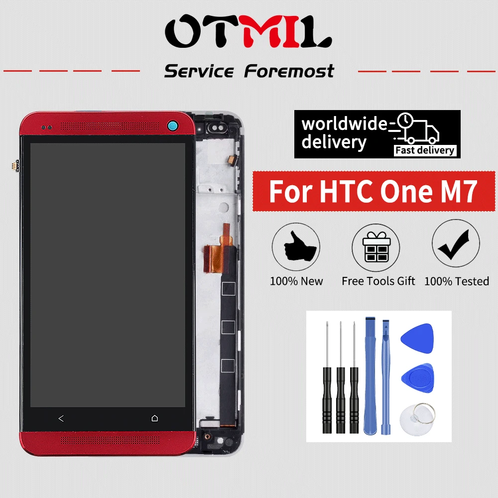 

Original 4.7'' For HTC One M7 801e Single SIM LCD Display Touch Screen Digitizer Assembly with Frame For HTC One M7 Display