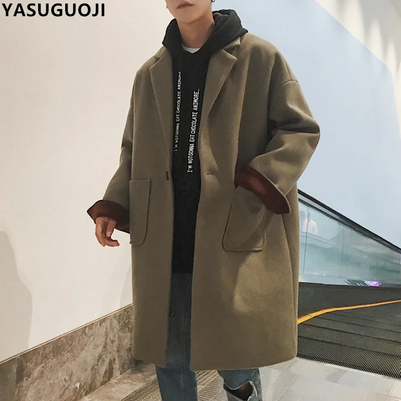 Новинка 2018 модное свободное Однотонное шерстяное длинное зимнее пальто YASUGUOJI в
