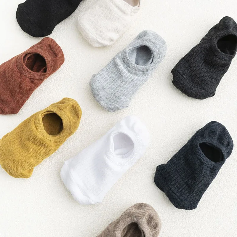 5 Pairs Woman Silicone Non-slip Invisible Socks Summer  Cotton Ankle Solid Color Boat Women's Slippers 35-40EUR Short Socks Lot