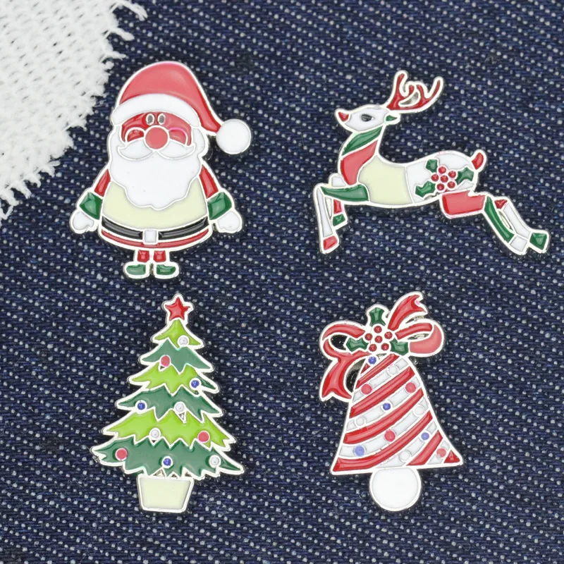 Рождественские броши и булавки эмаль Санта Клаус Олень конфеты колокольчик дерево Снеговик носок Подарочная брошка женский значок булавка модные украшения