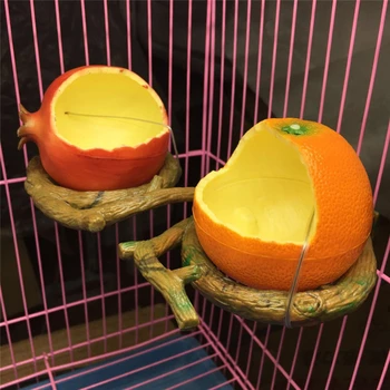 

New Funny Fruit Shape Bird Parrot Feeder Orange Pomegranate Food Water Feeding Bowl Container Feeders For Crates Cages Coop Pet