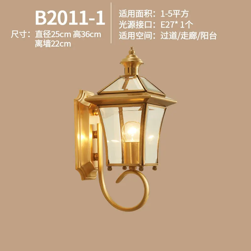 European Outdoor Wall Lamp Brass Waterproof American Balcony Corridor Courtyard Outdoor Villa Door External Wall Gold Wall Light - Цвет абажура: Красный