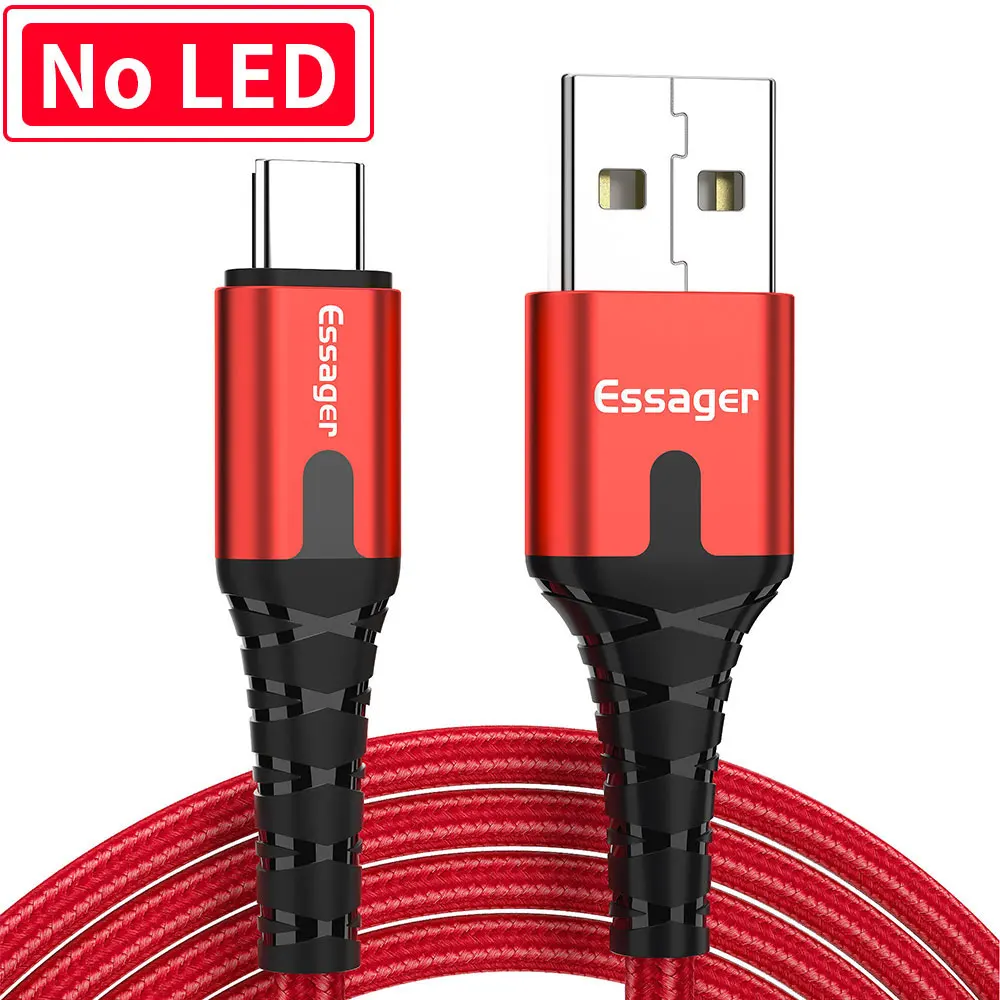 Essager 3A usb type C светодиодный кабель для samsung S9 S8 One plus 6t Xiaomi huawei, кабель для быстрой зарядки, USB C type-c, шнур для зарядки и передачи данных - Цвет: No LED Red