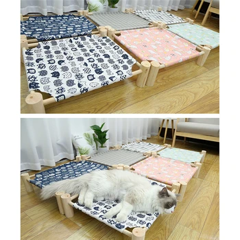 

Elevated Cat Bed House Cat Hammocks Bed Wood Canvas Cat Lounge Bed For Small Dogs Rabbit Cats Durable Canvas Pet House Supplies