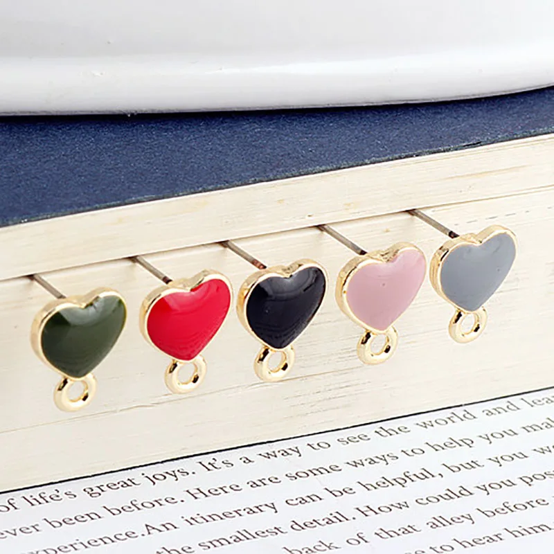 

10 pcs korean fashion alloy color heart-shaped with hanging material pendant stud earrings for women diy jewelry accessories