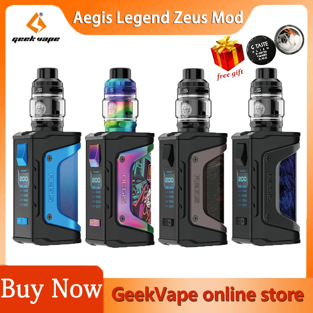 Original GeekVape Aegis Legend Vape Kit 200W Legend Box Mod With Zeus Sub Ohm Tank Electronic Cigarette Vaporizer Dual 18650 Kit