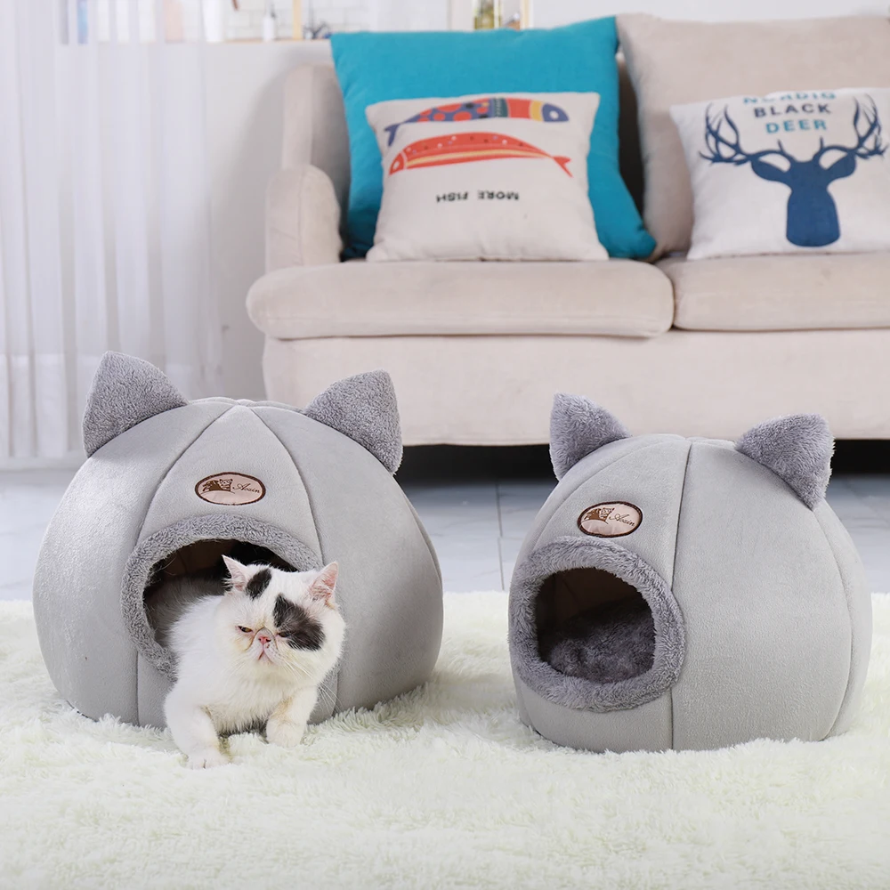 

Soft Pet Cat Bed House Warm Pet Bed Cave Tent with Removable Cushion Winter Sleeping Pet Pad Nest Cats Products