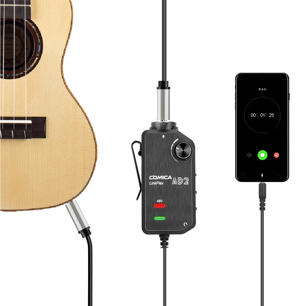 Comica LinkFlex AD2 XLR/6 35 мм 3 5 аудио адаптер предусилителя с фантомным питанием для