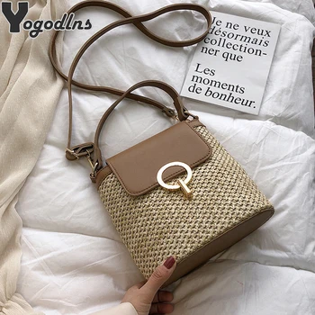 

Casual Chains Straw Bucket Bags Women Summer Messenger Bag Rattan Bags Beach Lady Travel Purses and Handbags Shoulder Bag Bolsa