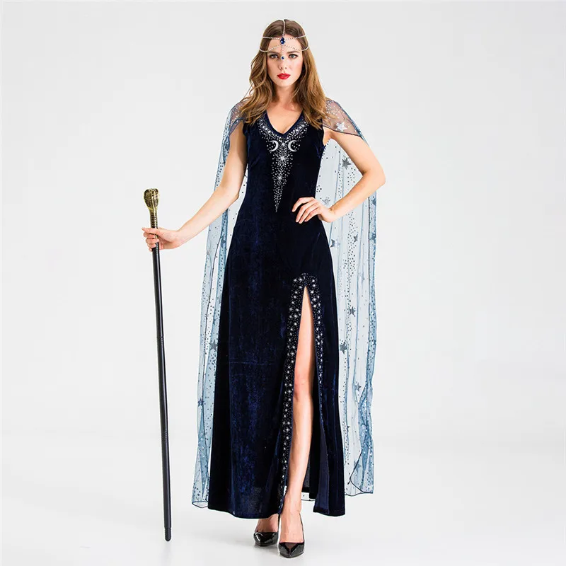 Women Dress Halloween Cosplay Vintage Style Pharaoh Star Split Witch Dress With Headwear New Party Evening Dress Vestido 5