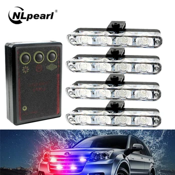

NLpearl 4IN1 12V Car Grille LED Stroboscopes Light White Yellow Red Blue LED Strobe Light Emergency Flasher Police Light FSO