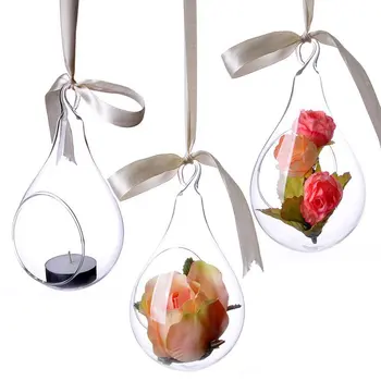 

Nayachic 3pcs New Style Hanging Glass Vase Ceiling Drop Ball Water Shape Flower Vase Clear Vases Wedding Decoration Freeshipping