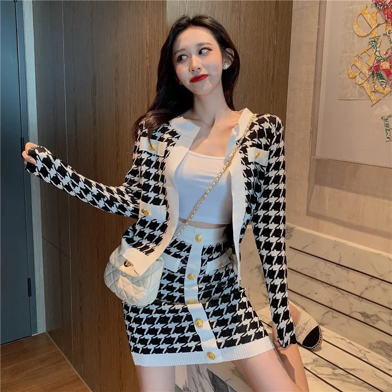 ALPHALMODA женский элегантный вязаный кардиган, юбка, костюм, вязаный свитер, топ, мини юбка, комплект из 2 предметов