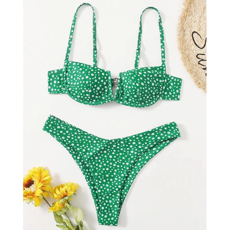 cheeky bikini sets Sexy Female Swimsuit Two Piece Set Swimwear Dot Printed Push Up Bandage Bikini Set Women Underwire Beach Wear V-neck Biquini designer bikini sets