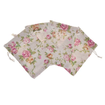 

50 Pcs Burlap Drawstring Gift Bag, Linen Floral Pattern Pouch for Party Favor, Jewelry, Wedding, Candles, Tea, Coffee