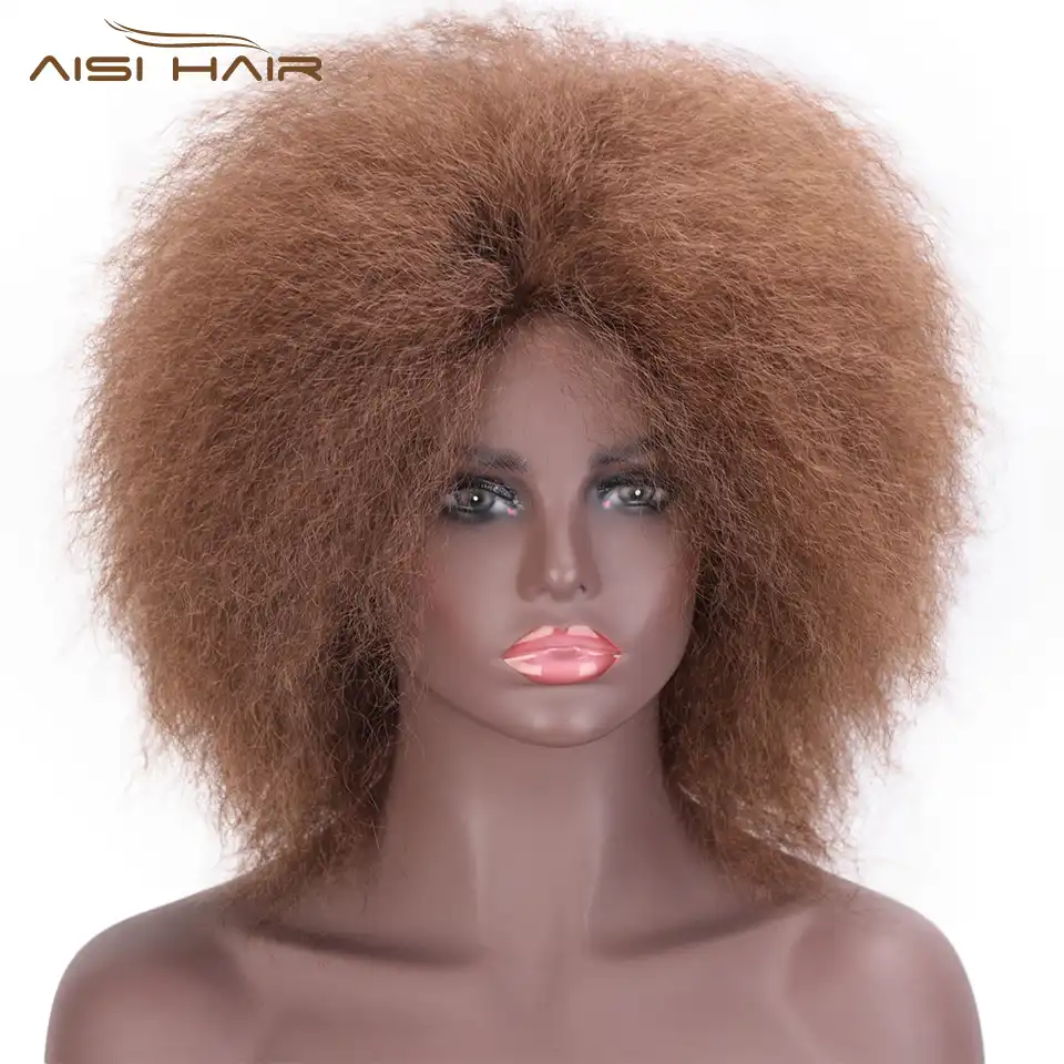 I S A Wig 6 Inch Short Brown Black Afro Curly Wig Fluffy Wigs