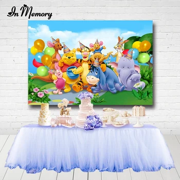 

InMemory Background Photography Winnie Bear Tiger Elephant Green Garden Happy Birthday Custom Photo Studio Background Backdrop