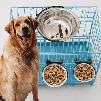 

Stainless Steel Food Water Bowl For Crates Cages Dog Parrot Bird Pet Animal Cage Crate Run Hang-on Bowl Feeding Food Water Dish