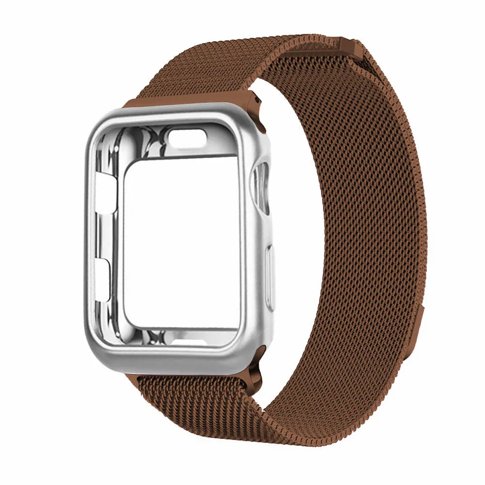 Миланский ремень из нержавеющей стали тонкий браслет ремешок для Apple Watch серии 1/2/3/4, 42 мм, 38 мм, ремешок для iwatch 40 мм 44 с защитным чехлом - Цвет ремешка: brown