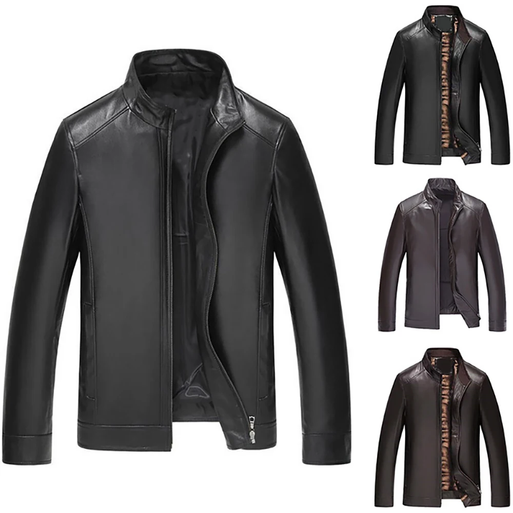 

Winter Men PU Leather Jackets New Men's Stand Collar Leather Jacket Male Leather Coats Clothing Motorcycle Lightweight Outwear