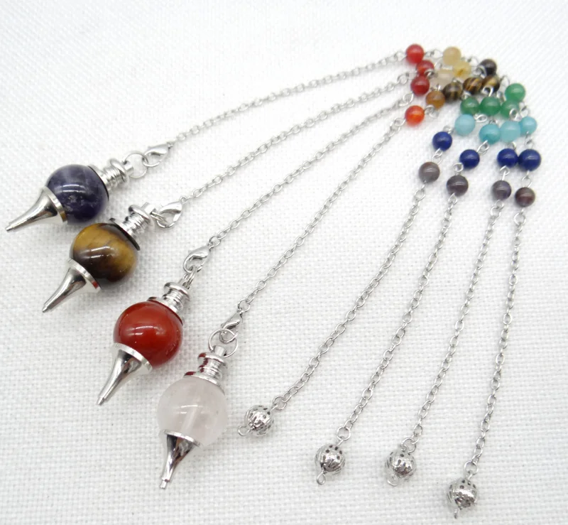 Natural Gem Stone Quartz Crystal Tiger Eye 7 Chakra Reiki Healing Pendulum for Dowsing Divination Men Women