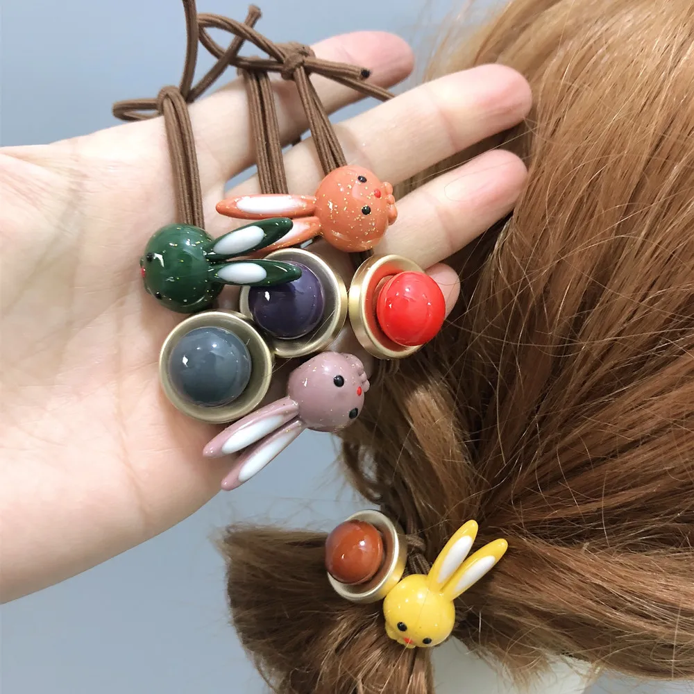 

C070-1 Cute Bunny Hairband Acrylic Pearls Colorful Children Hairband Korean-style Elasticity for Tying Hair Headband