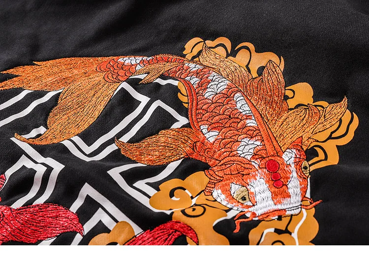 Толстовка для мужчин и женщин уличная китайская вышитая Koi Fish толстовка с капюшоном Harajuku пуловер толстовки Осенние свитшоты
