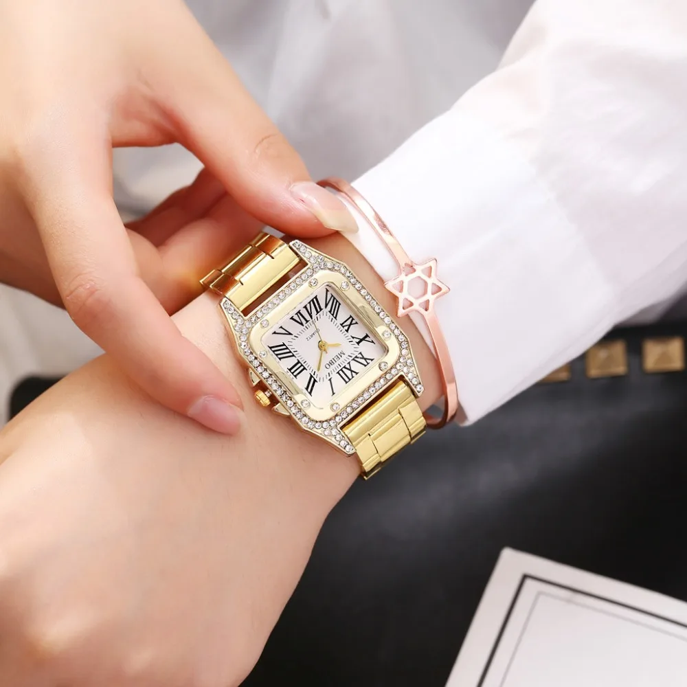 MEIBO Топ бренд женские часы-браслет Гладкий минималистичный Квадратный Циферблат из нержавеющей стали женские кварцевые часы платье часы дропшиппинг Q