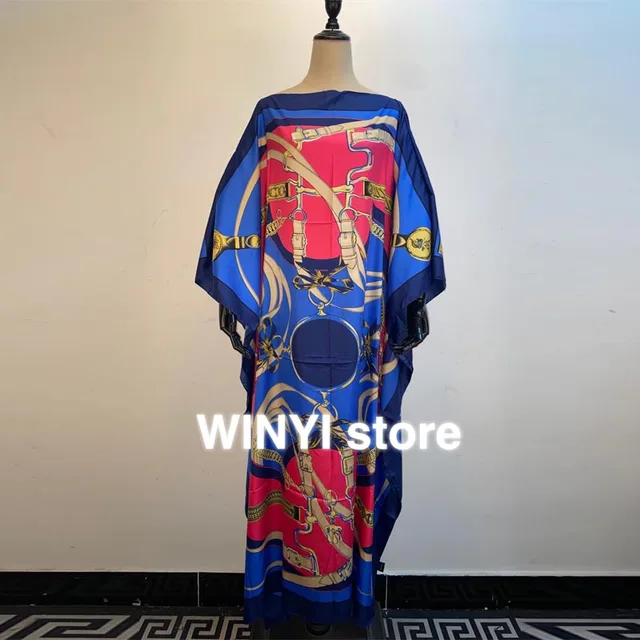 Africa Fashion Blogger Recommend Popular printed Silk Kaftan Maxi dresses Loose Summer Beach Bohemian kaftan long dress for lady 8