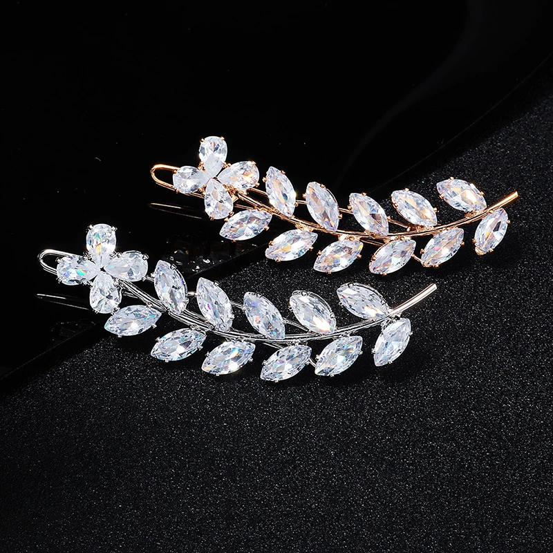 Hair Accessory Hair Clip Hair Headdress Bridal Headwear Miallo Fashion Barrette Cubic Zirconia Leaf Hair Clips for Women Accessories Bridal Wedding Hair Jewelry Party Bride Headpiece