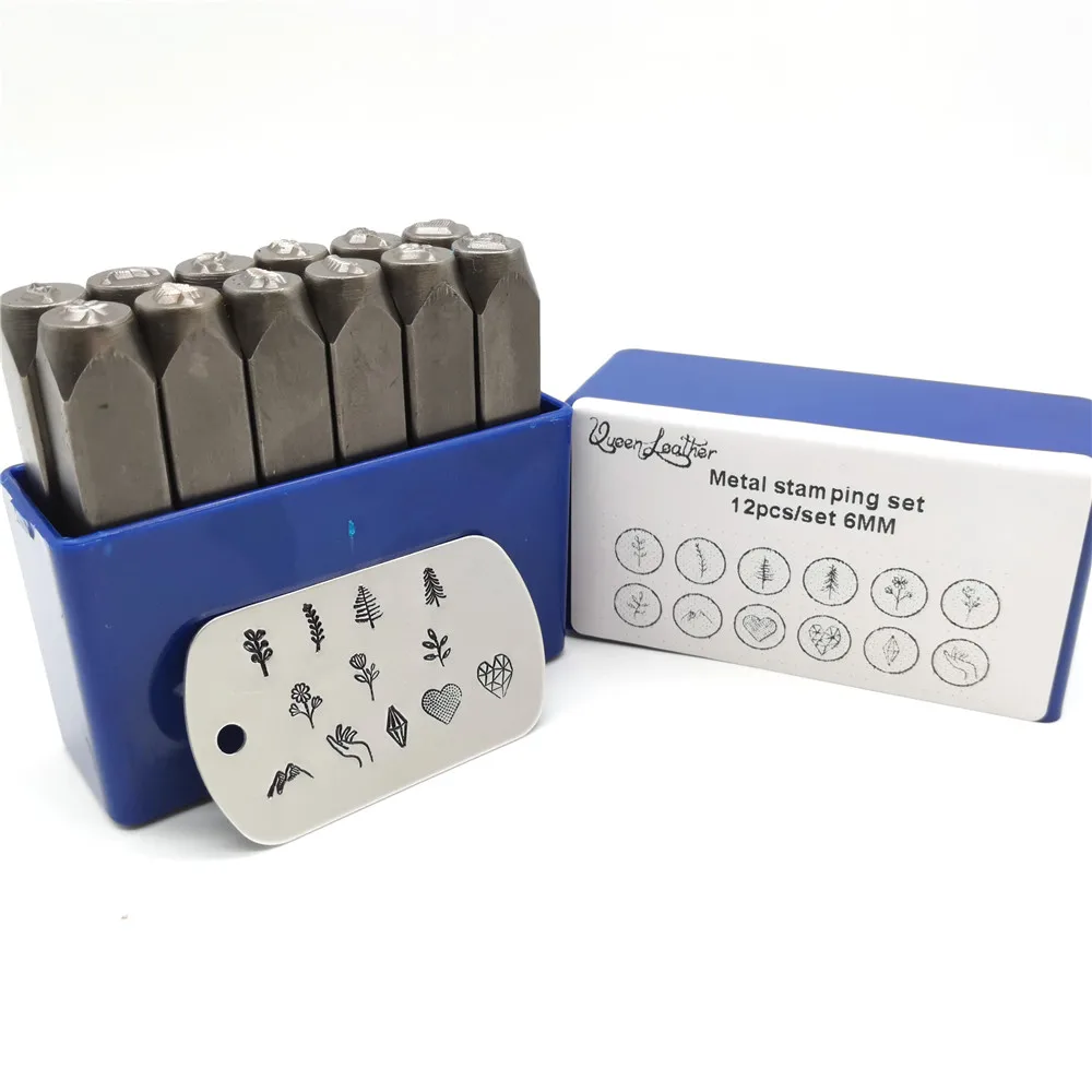 6mm Metal Stamping Kit 12pcs Jewelry Stamps Brands Logo 12pcs/set Steel Punching Silver Stamping Heart Plant Pattern Custom number letter stamp set alphabet number stamp set carving printing tools metal stamping marker