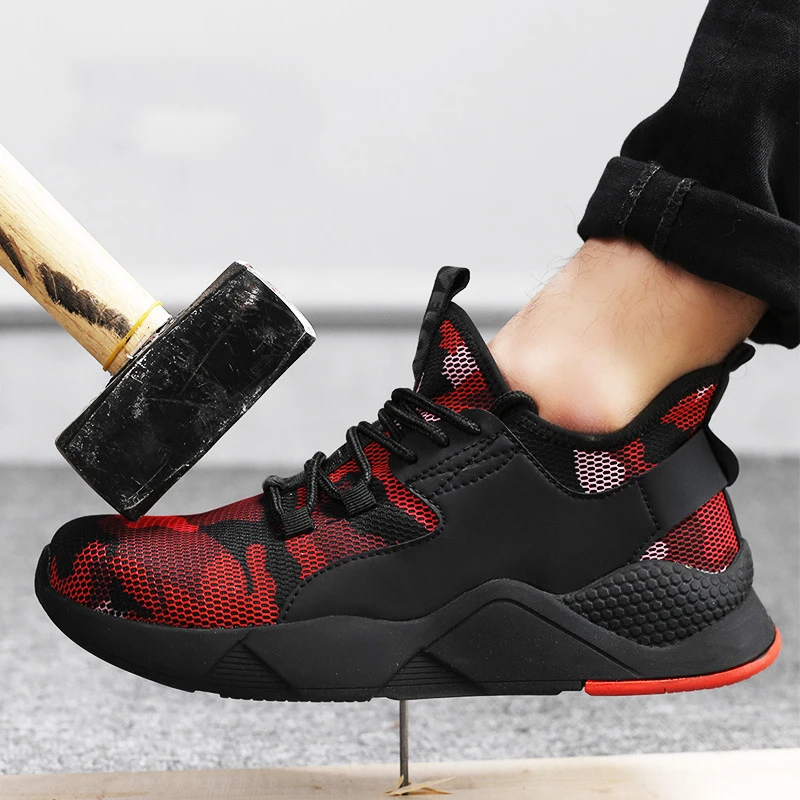 

Professional Steel Toe Safety Shoes Mens Women Camouflage Wear resistant Breathable Indestructible Protective Work Shoes 36-48