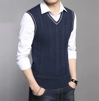 

OLOEY 2019 Autumn and Winter New Men's Sweater Fashion Casual Knit Vest Slim V-neck Wild Striped Sweater Men